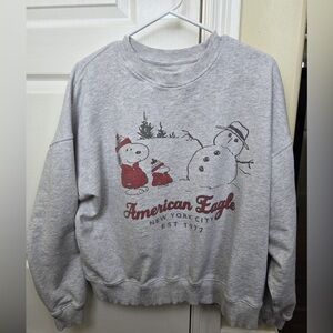 NWOT American Eagle Snoopy Christmas Sweater -  Grey Holiday Graphic